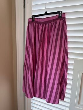 a new day Pink Striped Midi Skirt